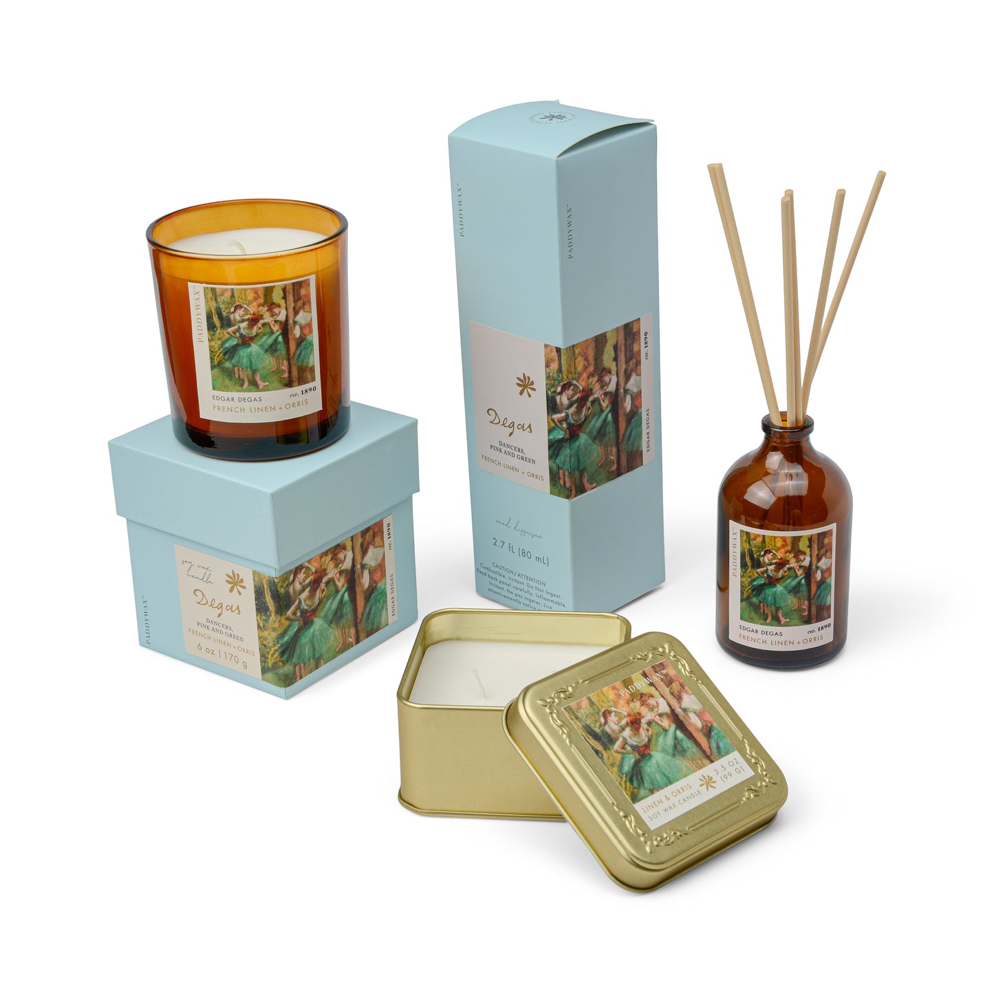 Degas Dancers 'Pink & Green' Impressionist Glass Candle - French Linen and Orris