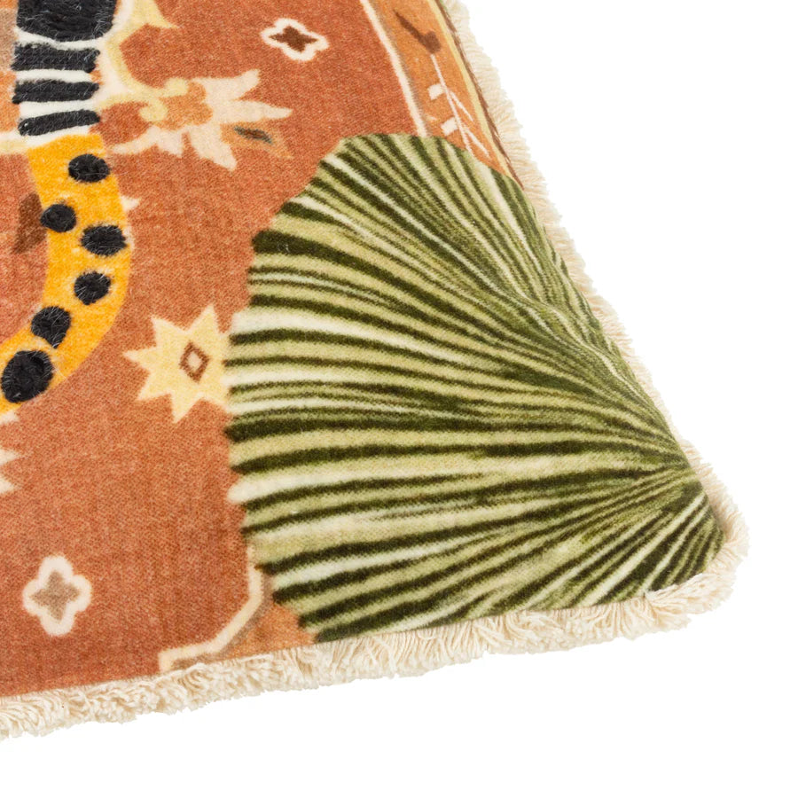 Kilim Cheetah Printed Velvet Cushion - Terracotta