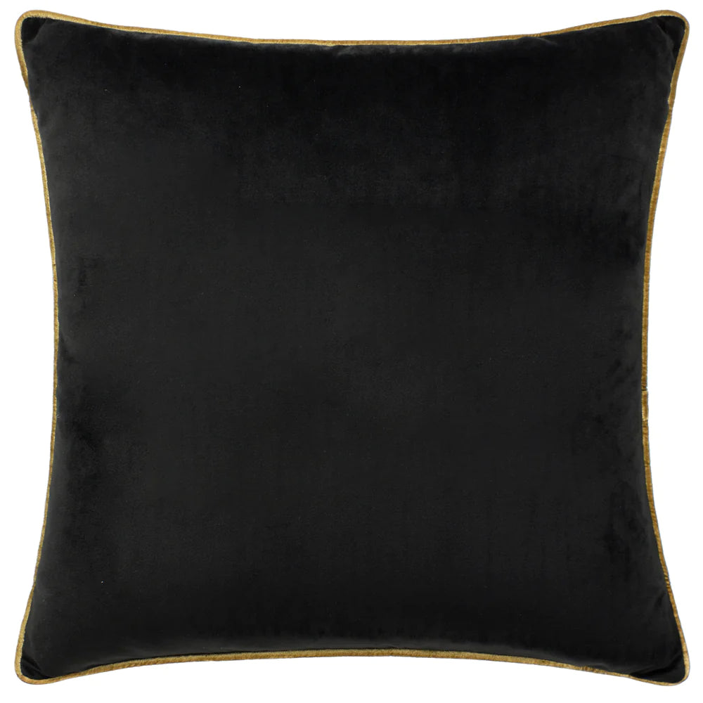Large Piped Velvet Cushion - Black with Gold Trim