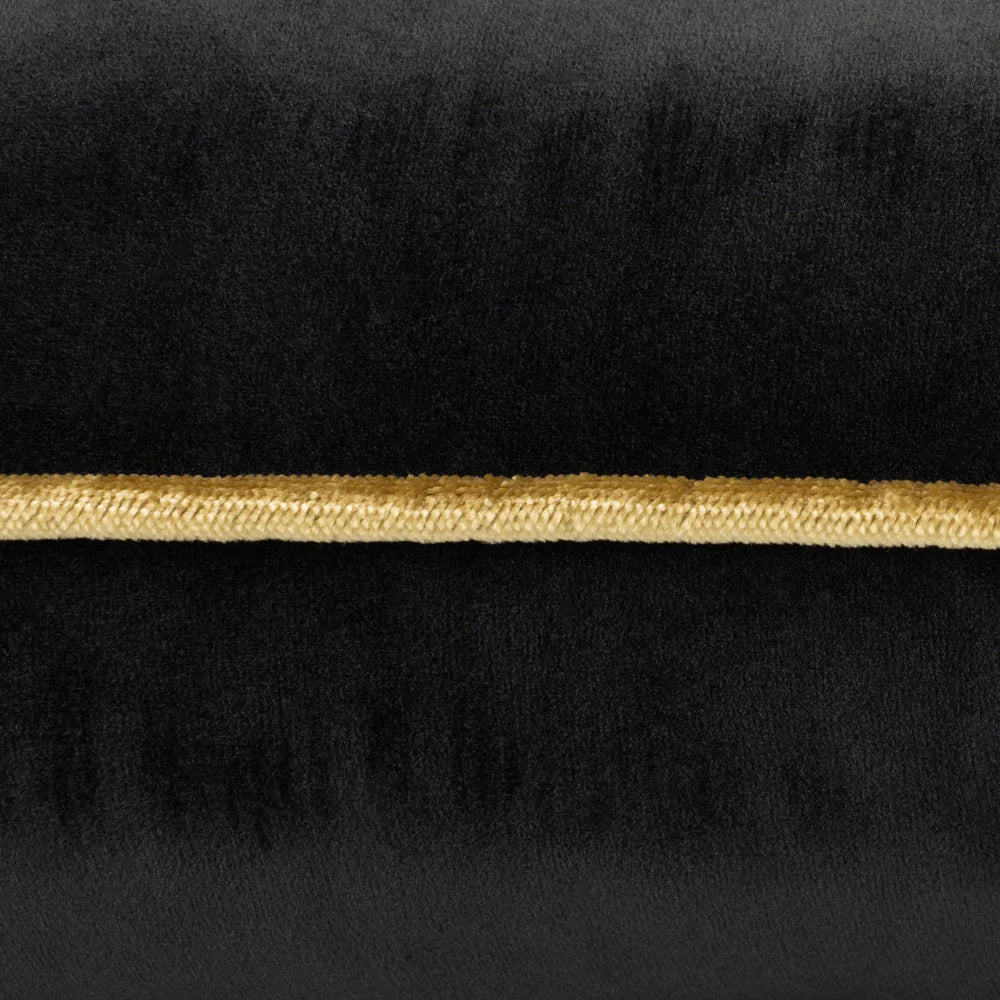 Large Piped Velvet Cushion - Black with Gold Trim