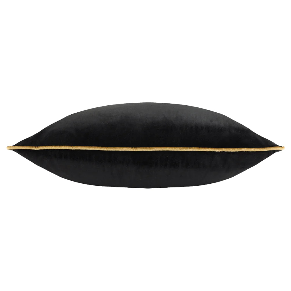 Large Piped Velvet Cushion - Black with Gold Trim