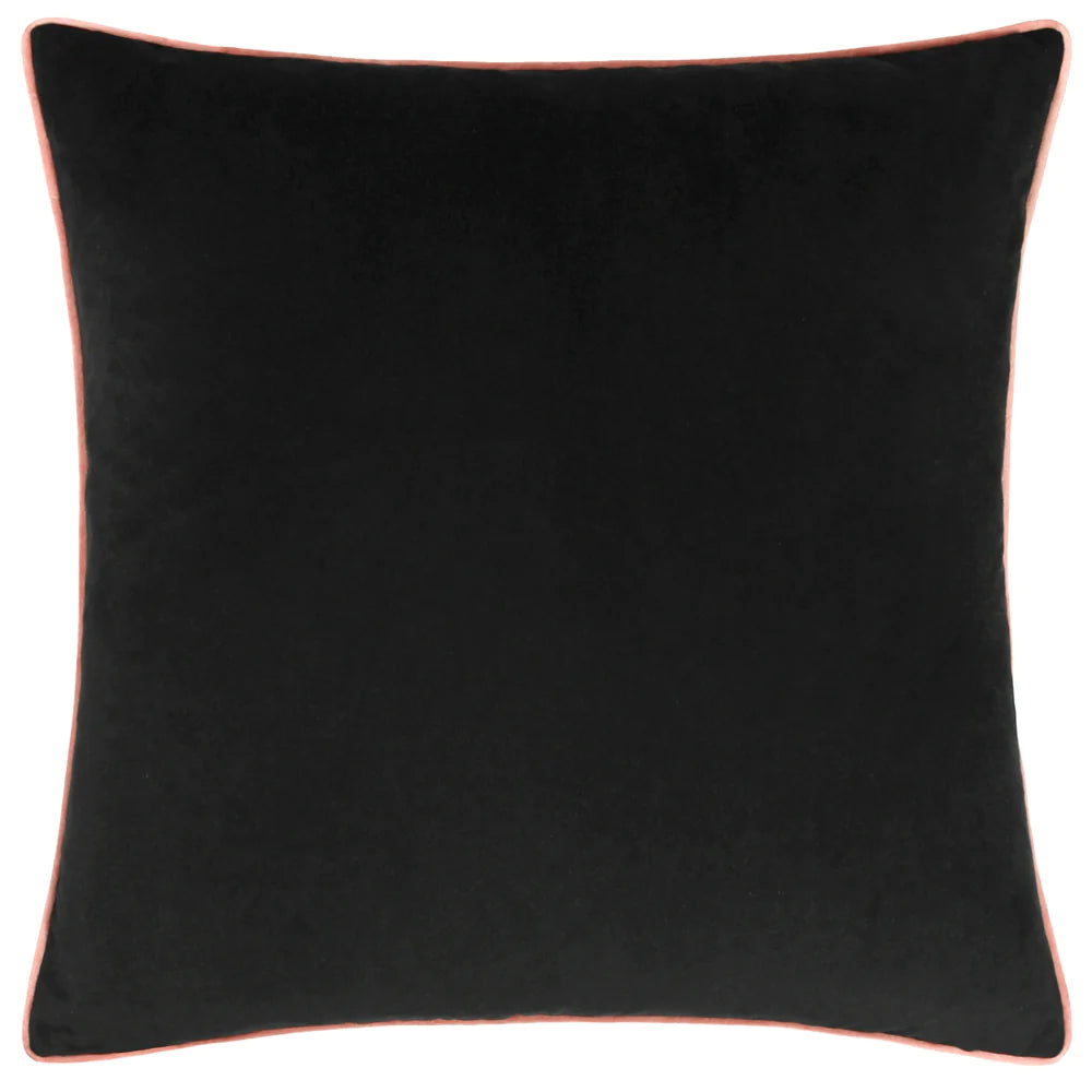 Large Piped Velvet Cushion – Black with Blush Pink Trim