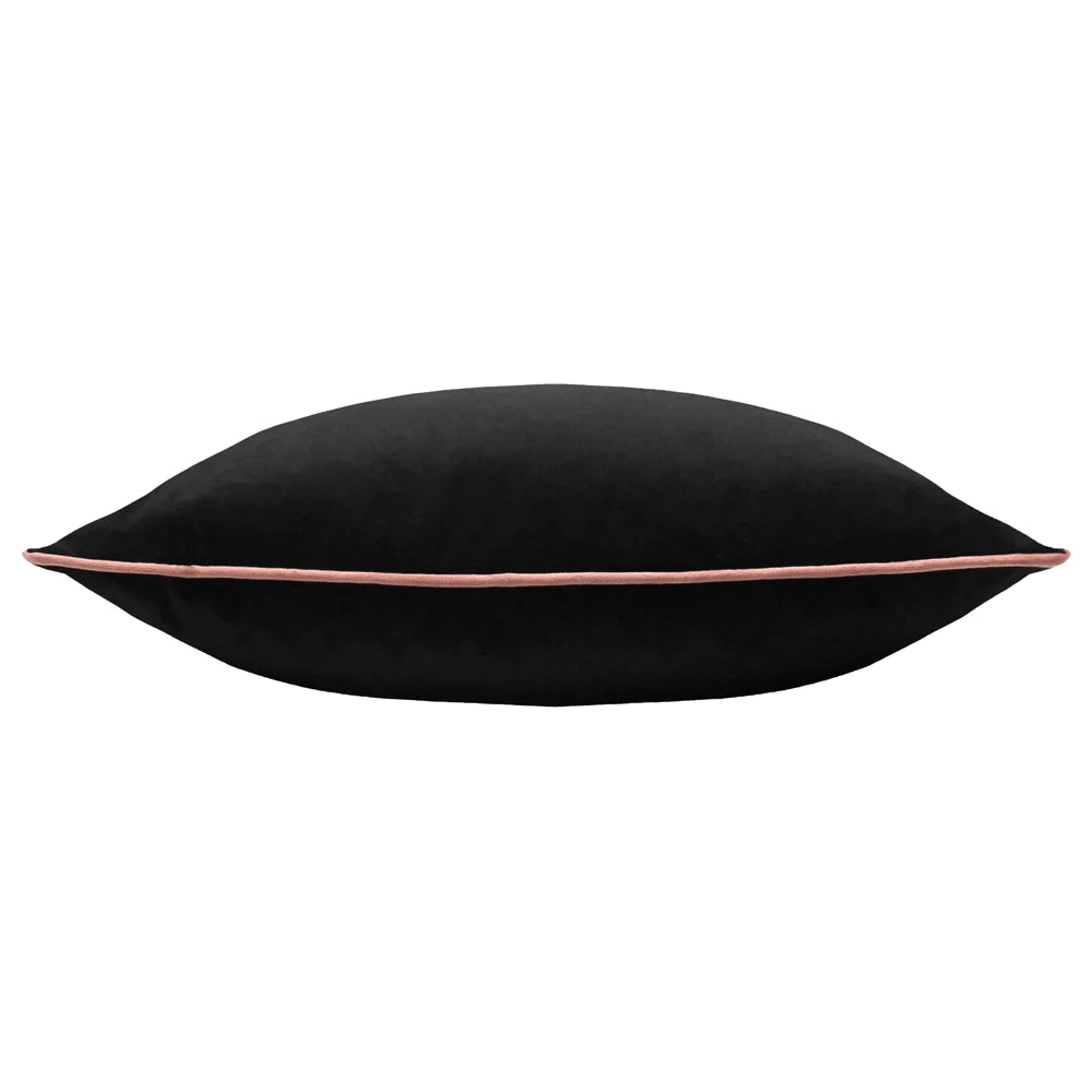 Large Piped Velvet Cushion – Black with Blush Pink Trim