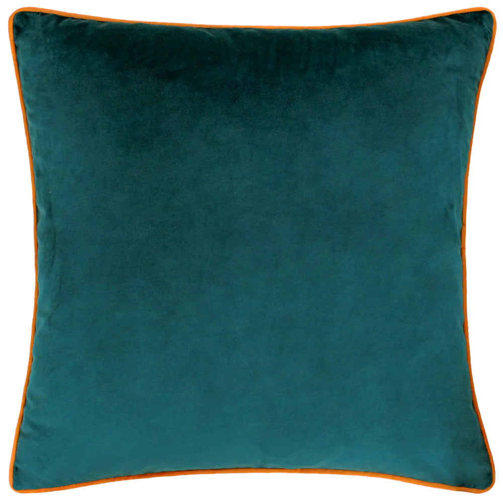 Large Piped Velvet Cushion in Teal & Orange