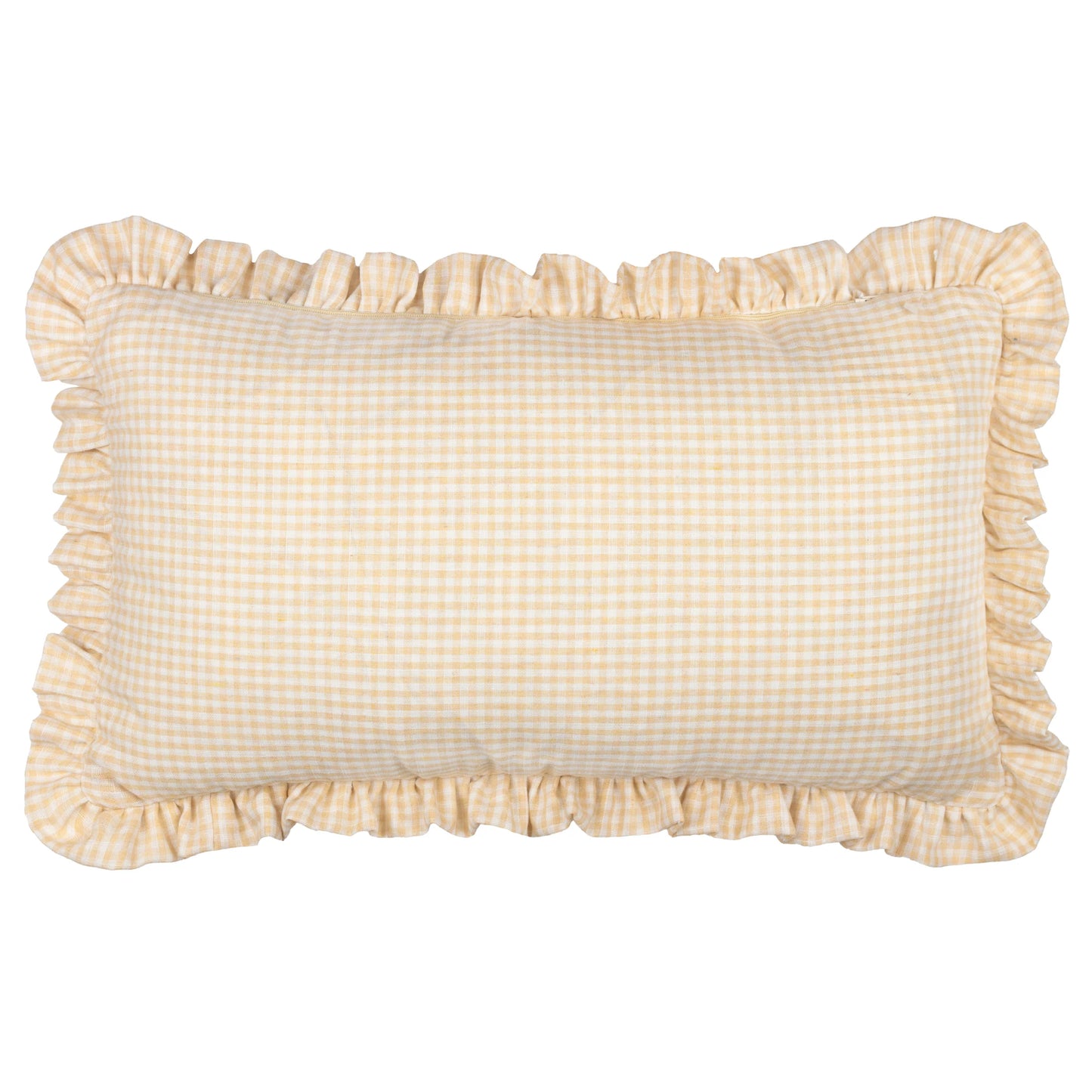 Les Petite Fleurs Gingham Ruffle Cushion - Natural