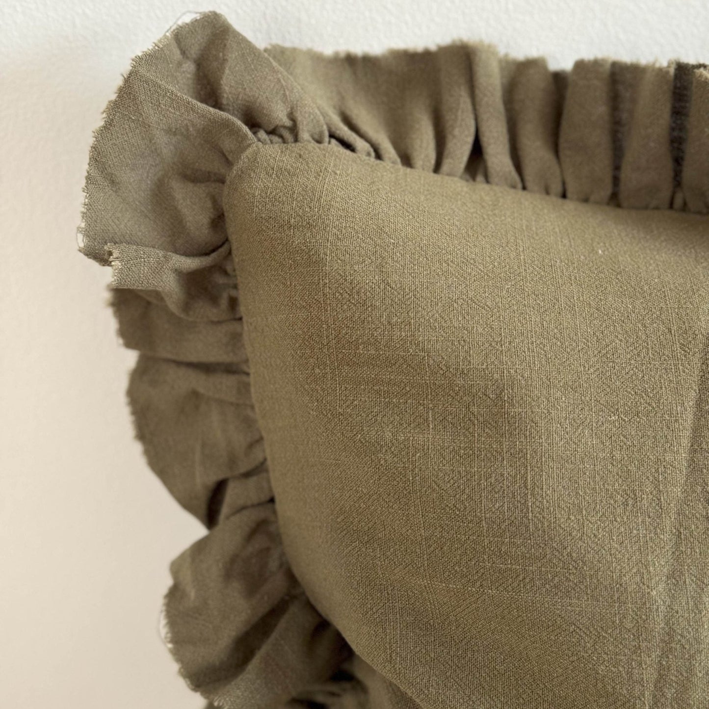 Hallie Olive Ruffle Linen Bolster Cushion
