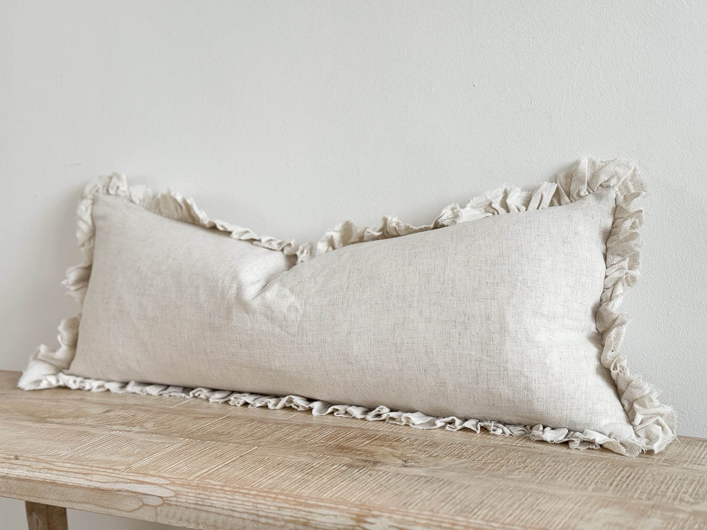 Hallie Sand Ruffle Linen Bolster Cushion