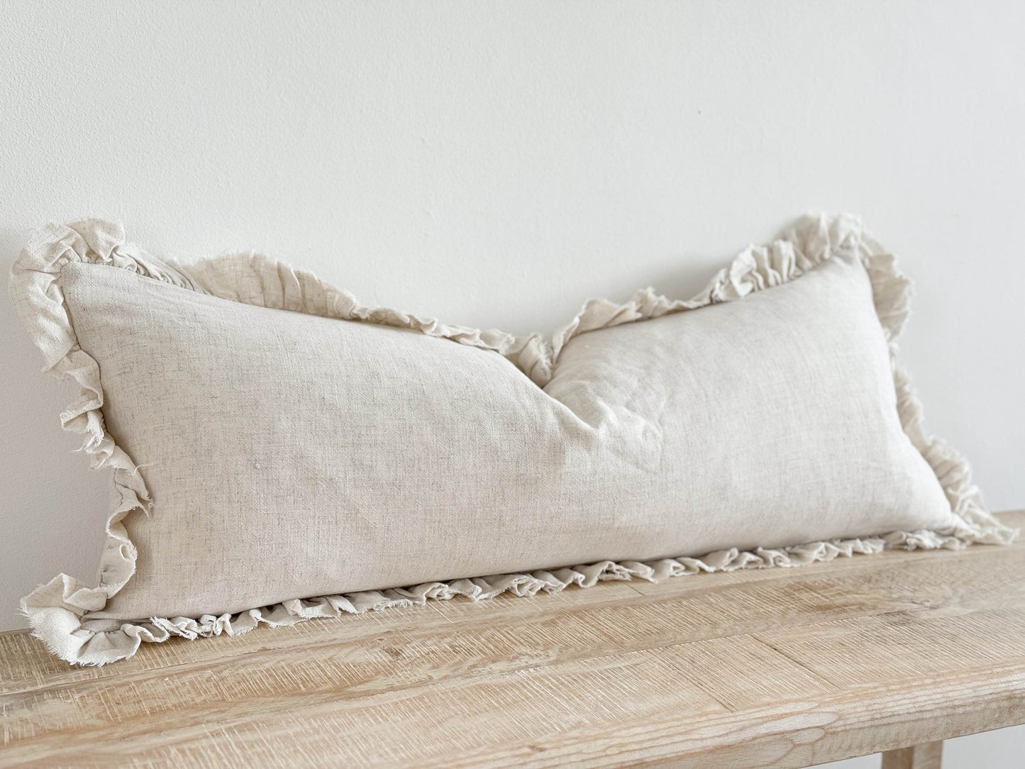 Hallie Sand Ruffle Linen Bolster Cushion
