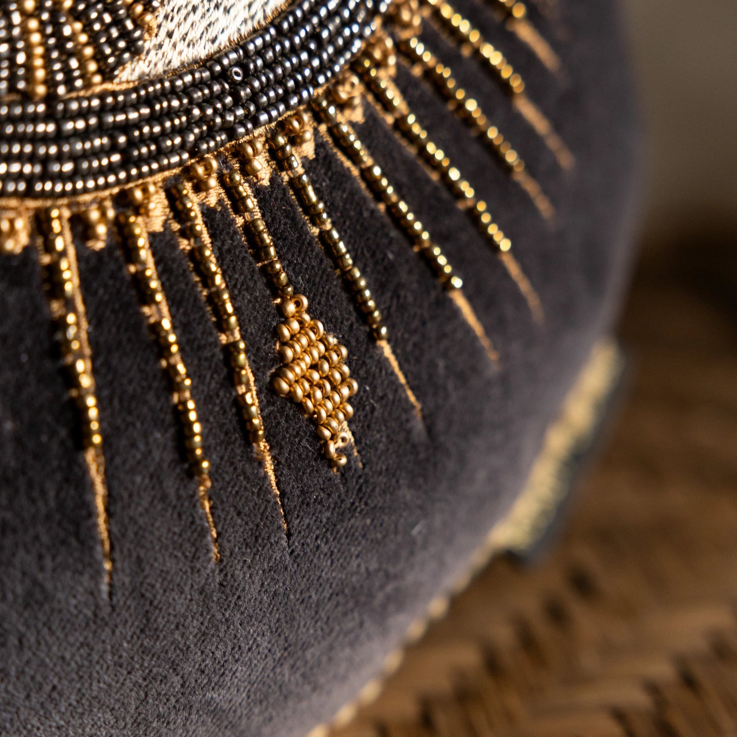 Look of Love Beaded Eye Black Velvet Cushion