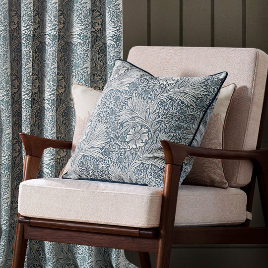 Morris & Co. Marigold Piped Jacquard Cushion - Indigo