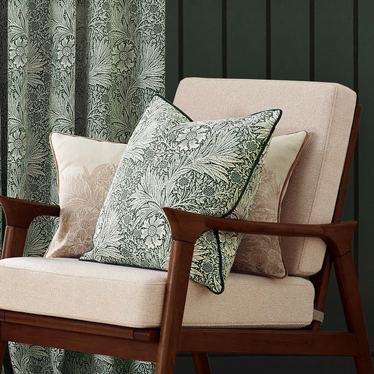 Morris & Co. Marigold Piped Jacquard Cushion - Leaf
