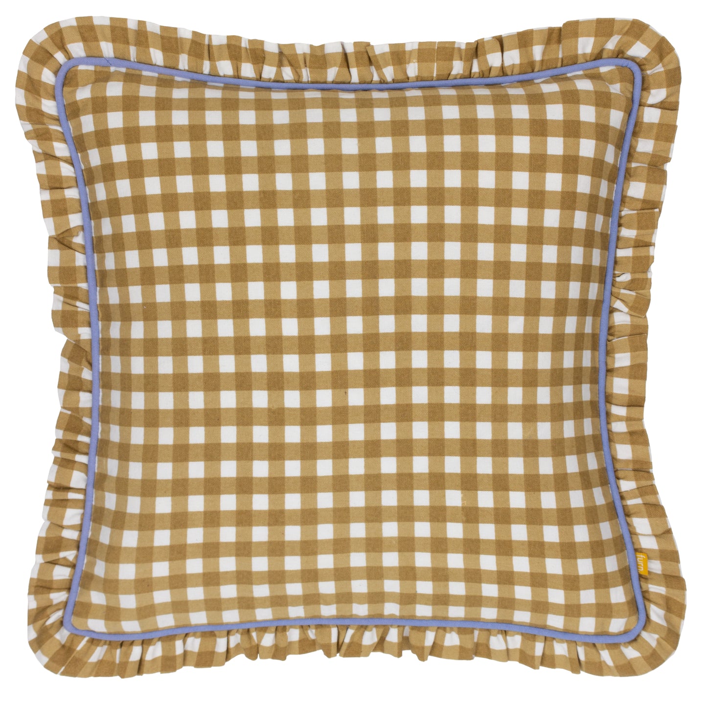 Gingham Reversible Piped Cushion Gold