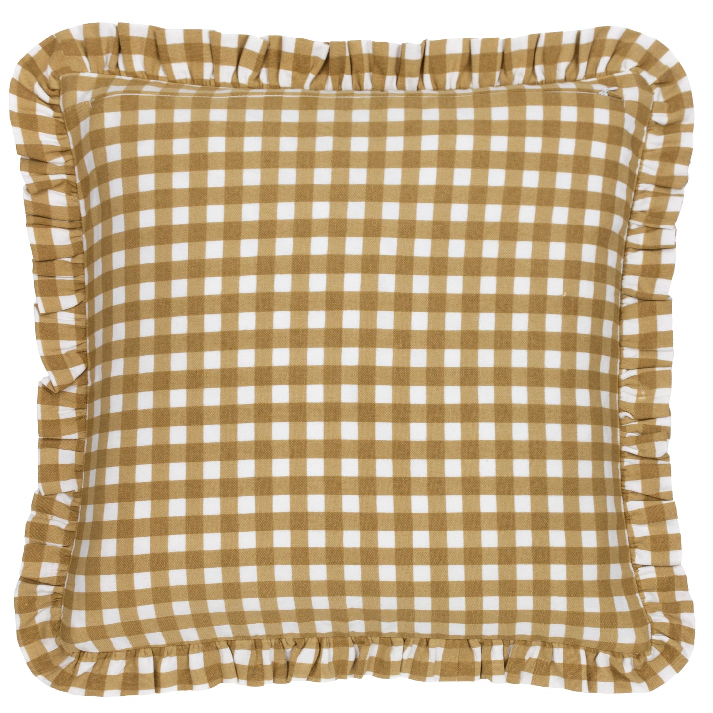 Gingham Reversible Piped Cushion Gold