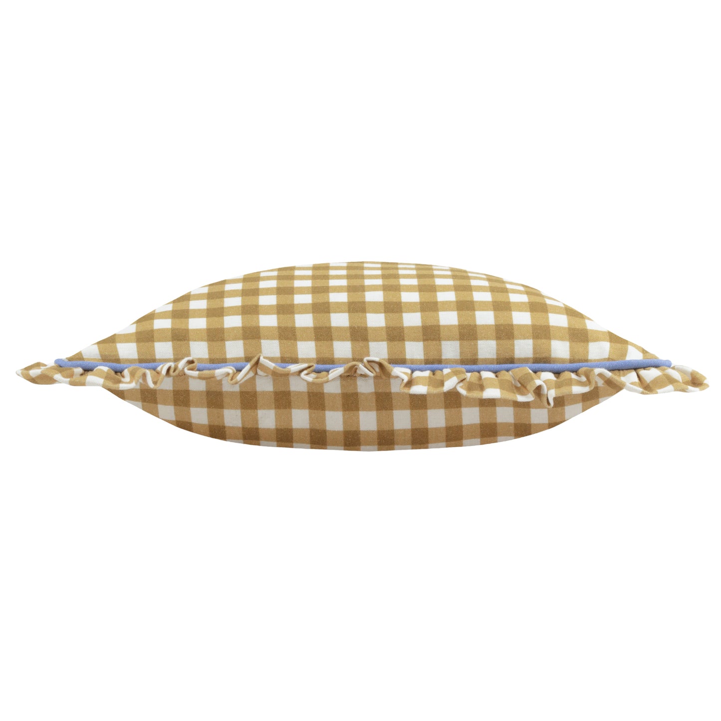 Gingham Reversible Piped Cushion Gold