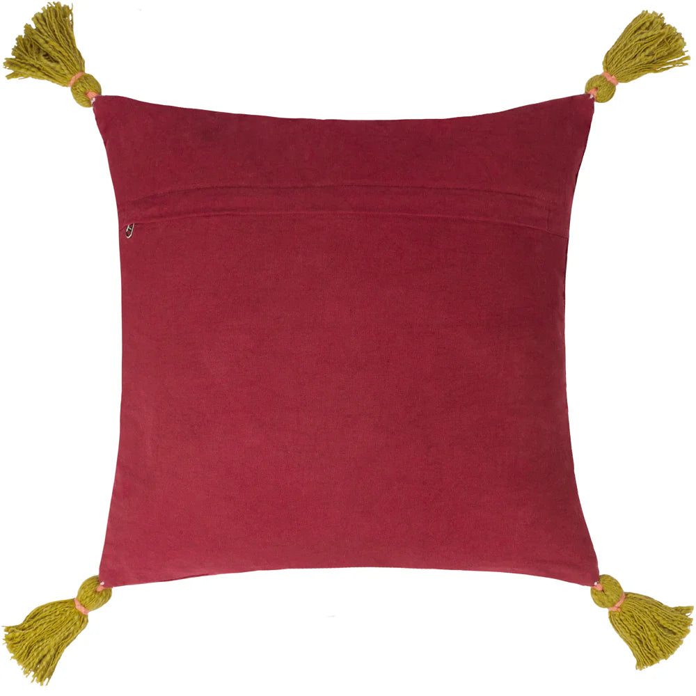 Magic Mushrooms Tassle Cushion - Ruby Red