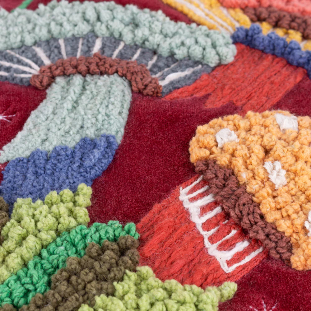 Magic Mushrooms Tassle Cushion - Ruby Red