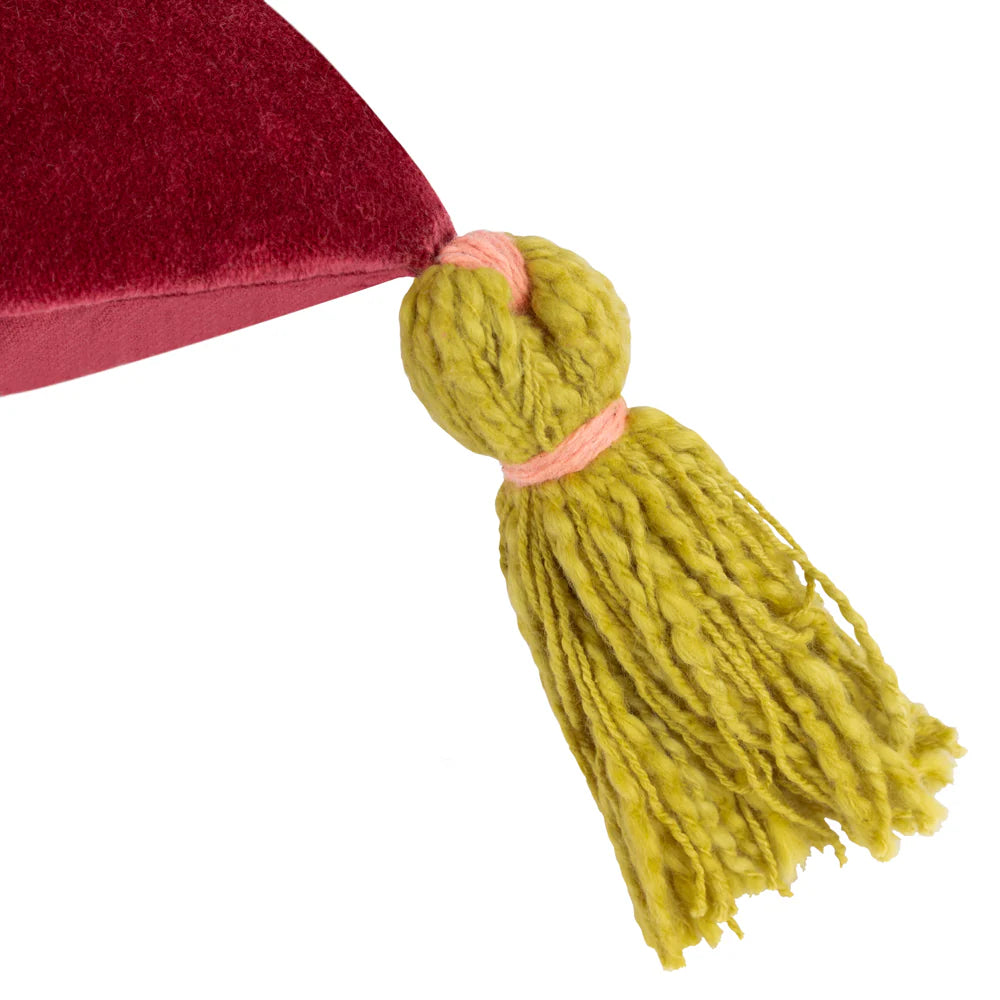 Magic Mushrooms Tassle Cushion - Ruby Red