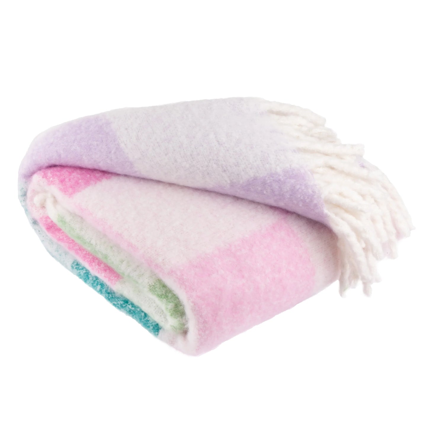 Maisie Checked Tasselled Throw - Aqua Blossom