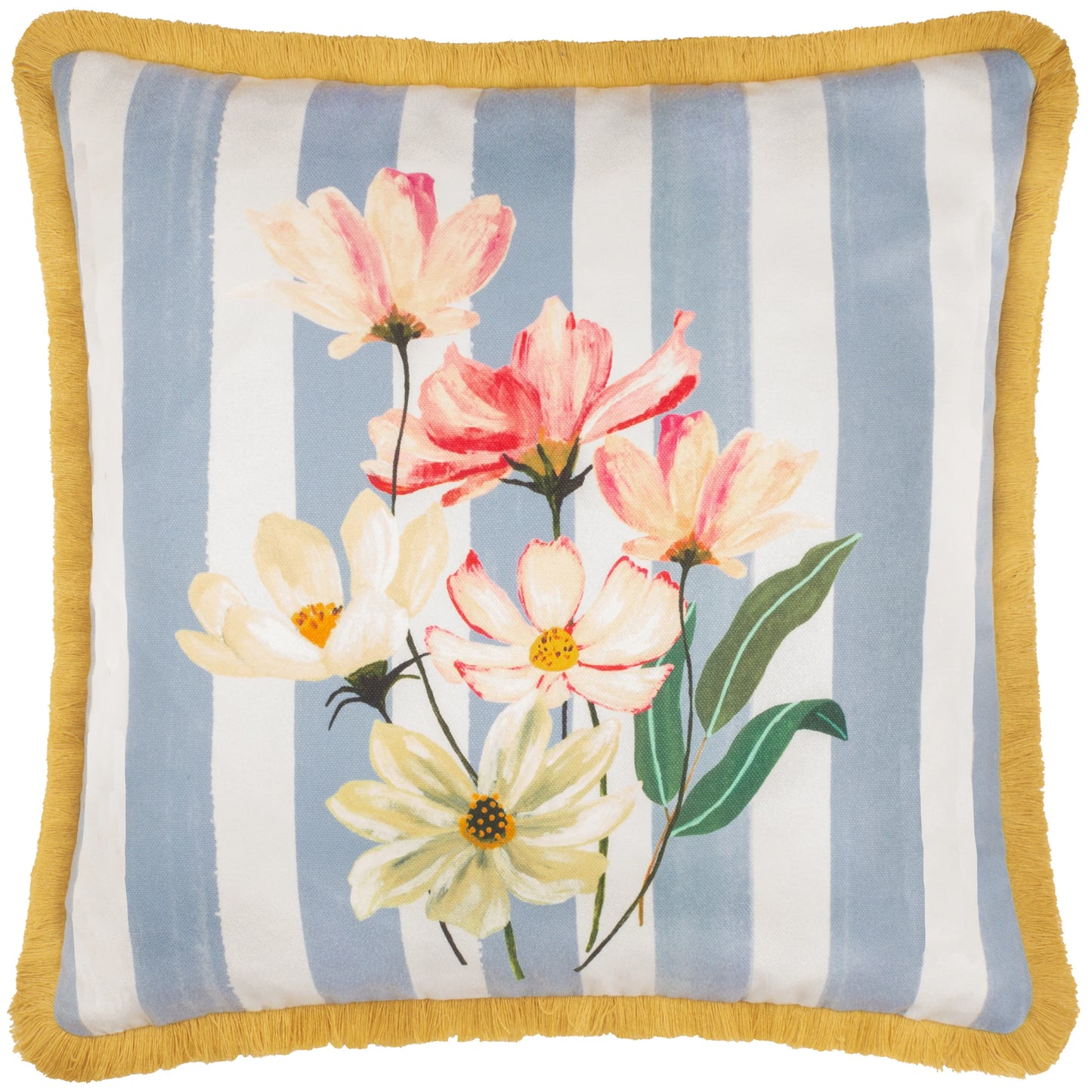 Marais Cosmos Printed Chenille Cushion - Blue/Yellow