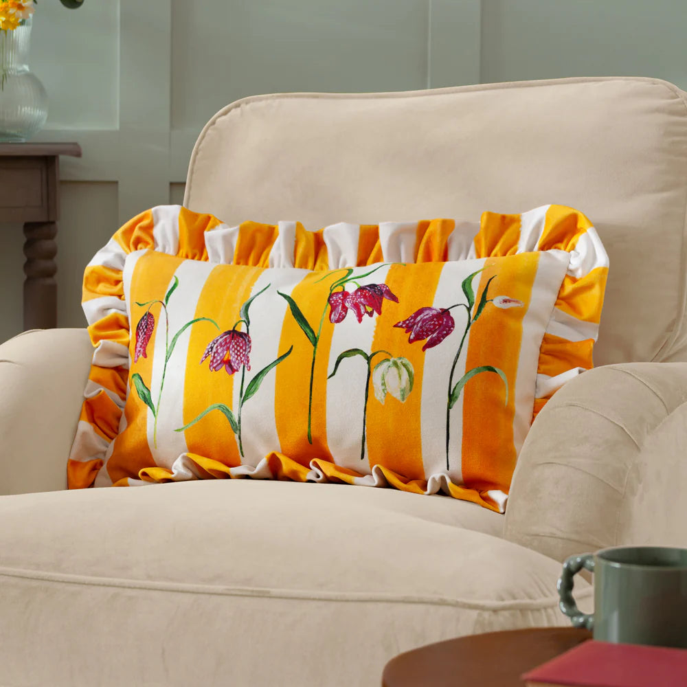 Marais Fritillaries Printed Chenille Cushion Yellow