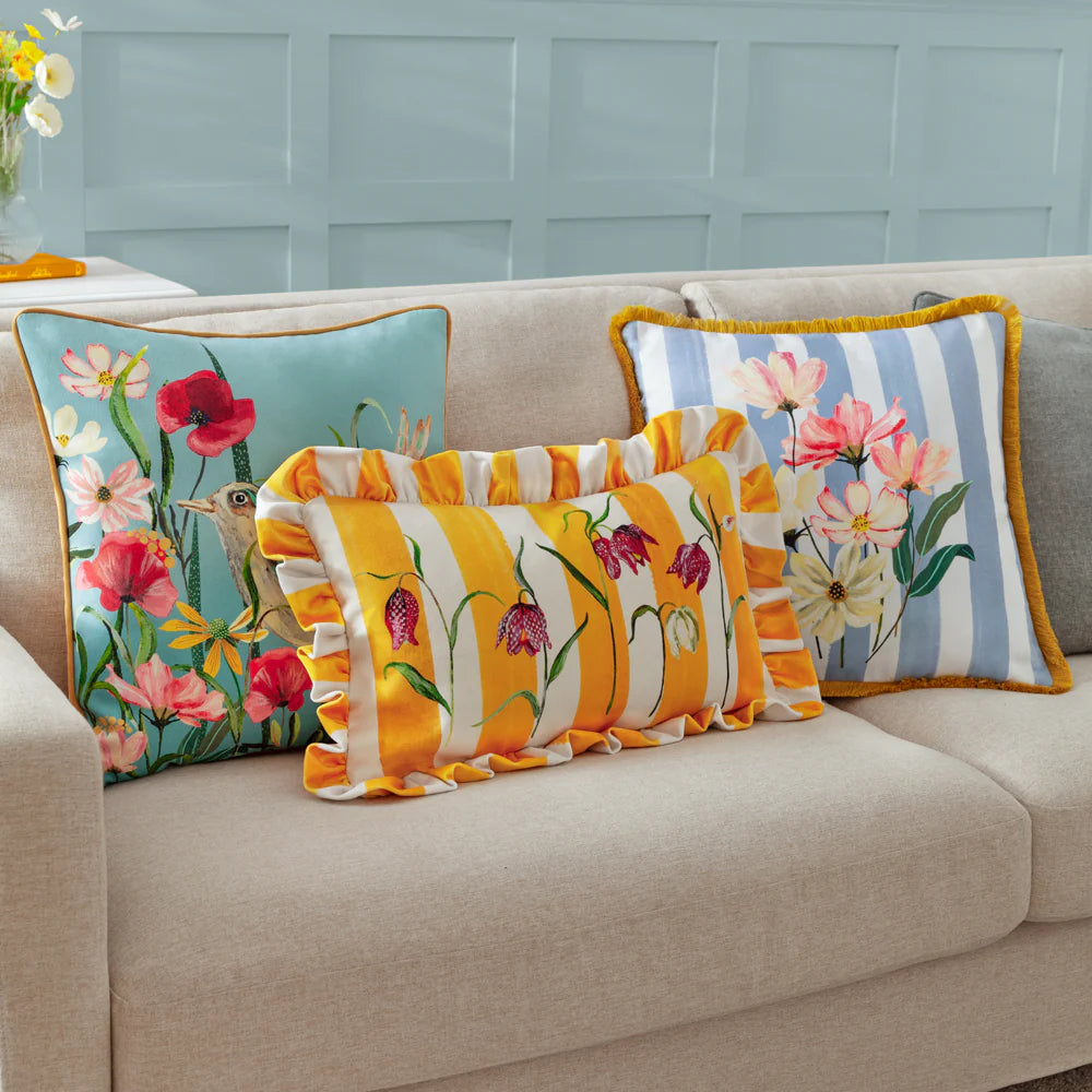 Marais Fritillaries Printed Chenille Cushion Yellow