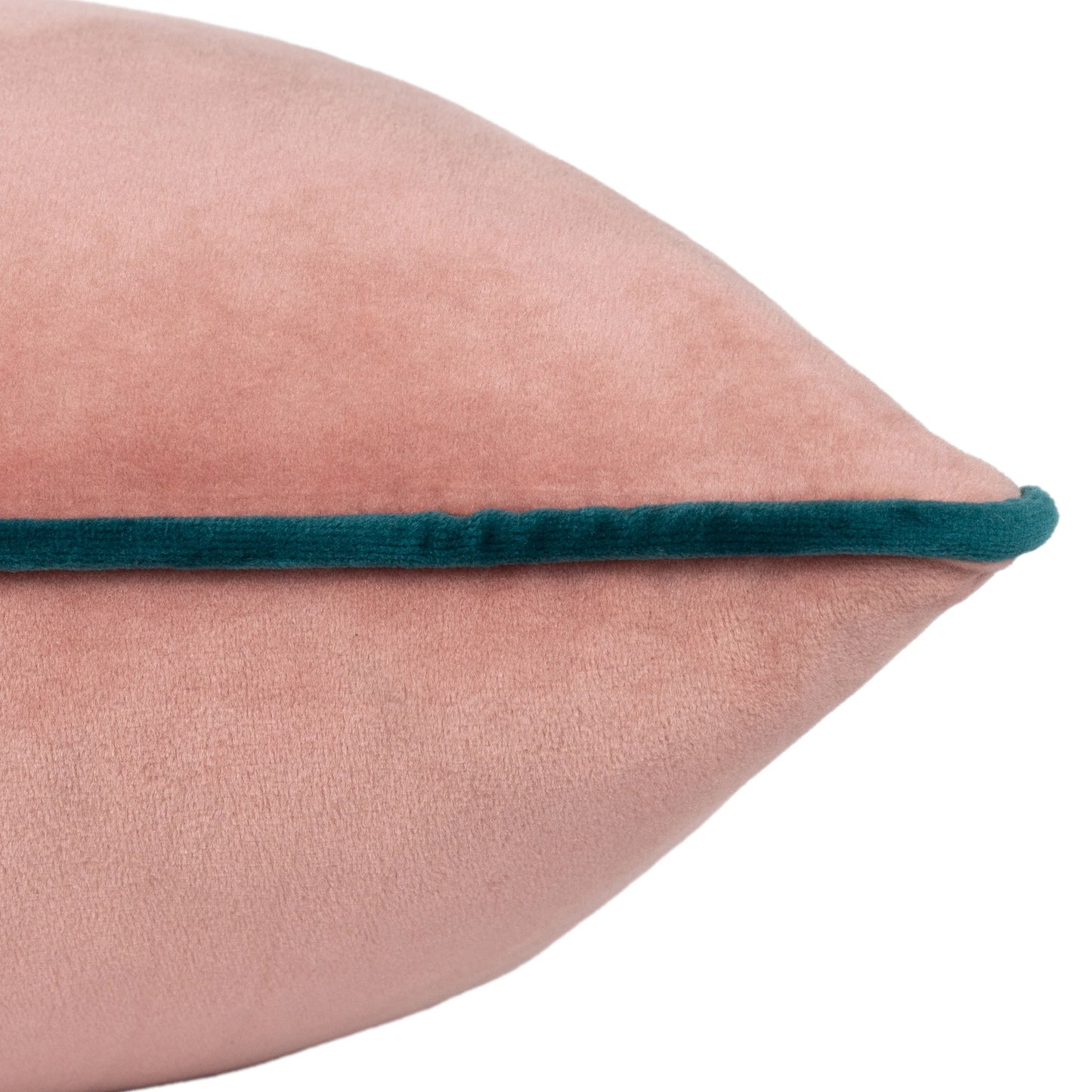 Large Piped Velvet Cushion in Blush & Teal