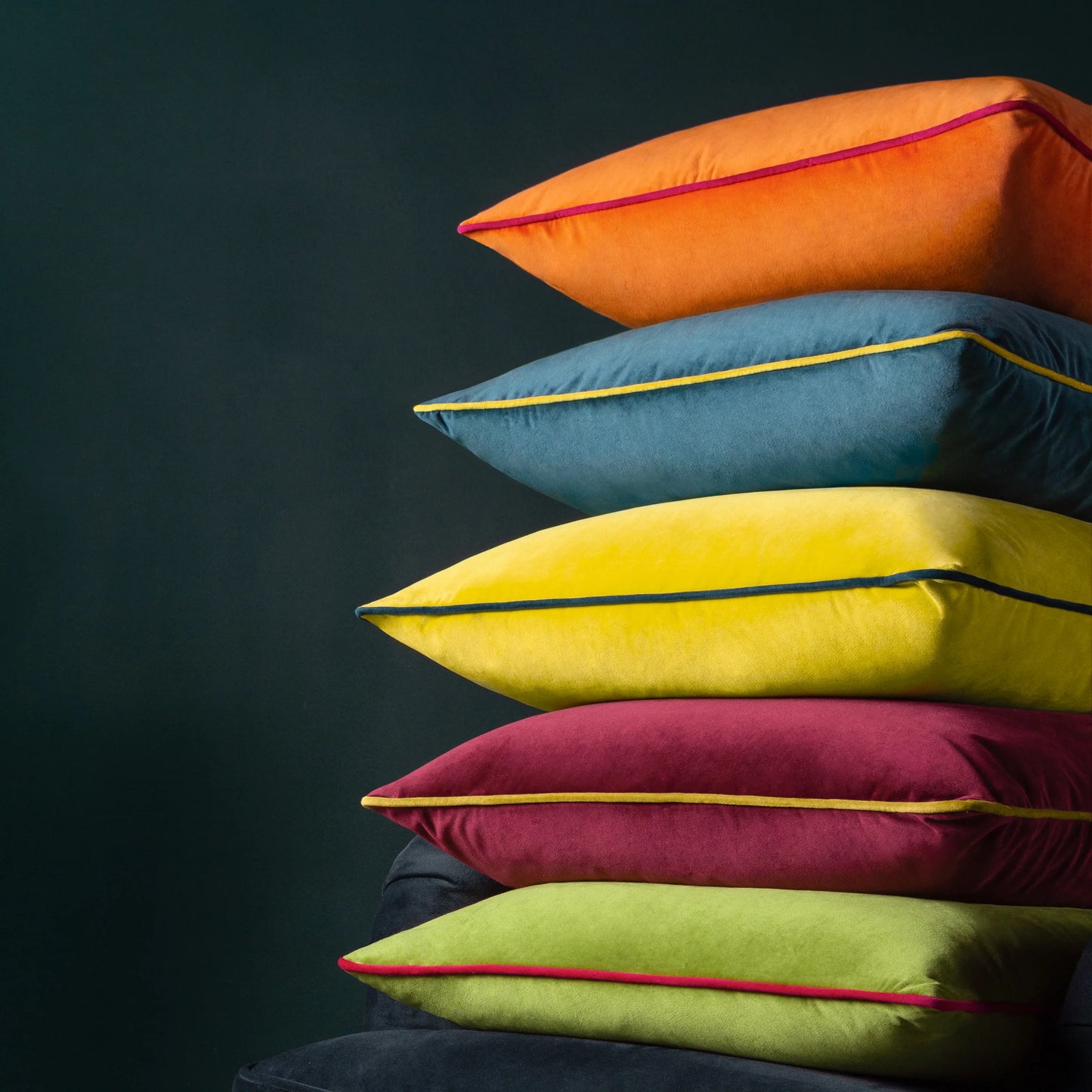 Large Piped Velvet Cushion in Cylon & Teal