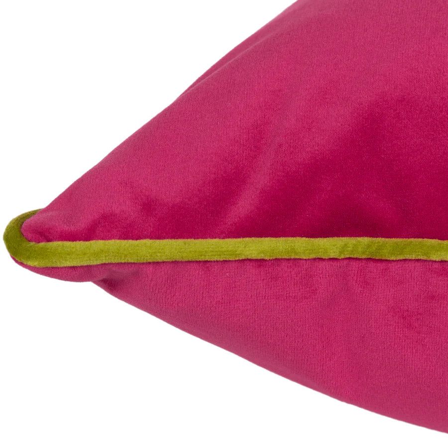 Large Piped Velvet Cushion in Hot Pink & Lime