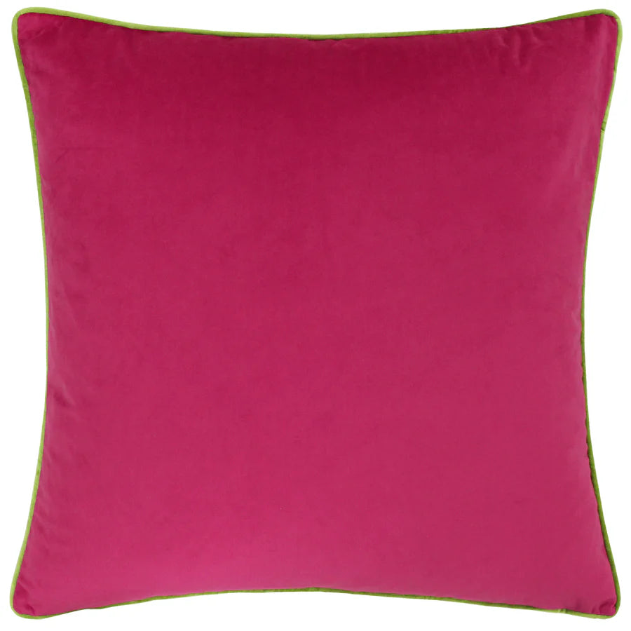 Large Piped Velvet Cushion – Hot Pink with Lime Trim