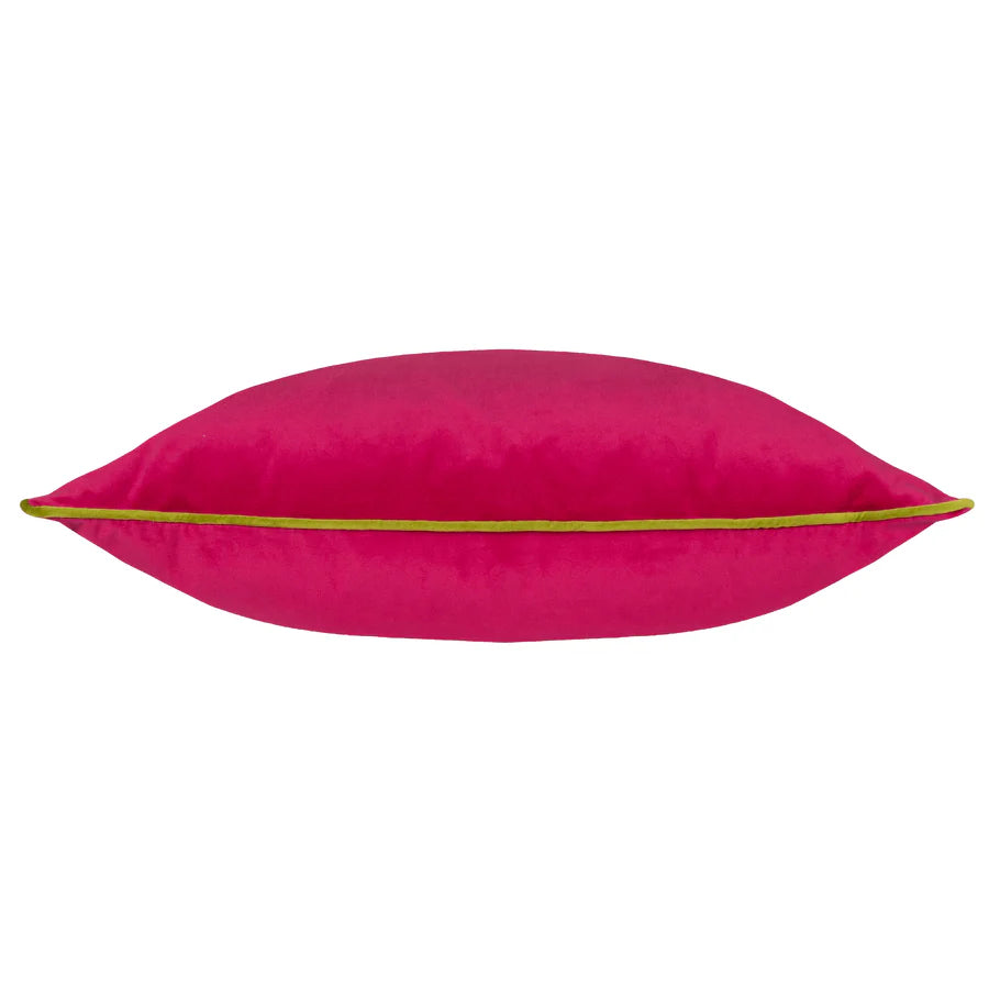 Large Piped Velvet Cushion in Hot Pink & Lime