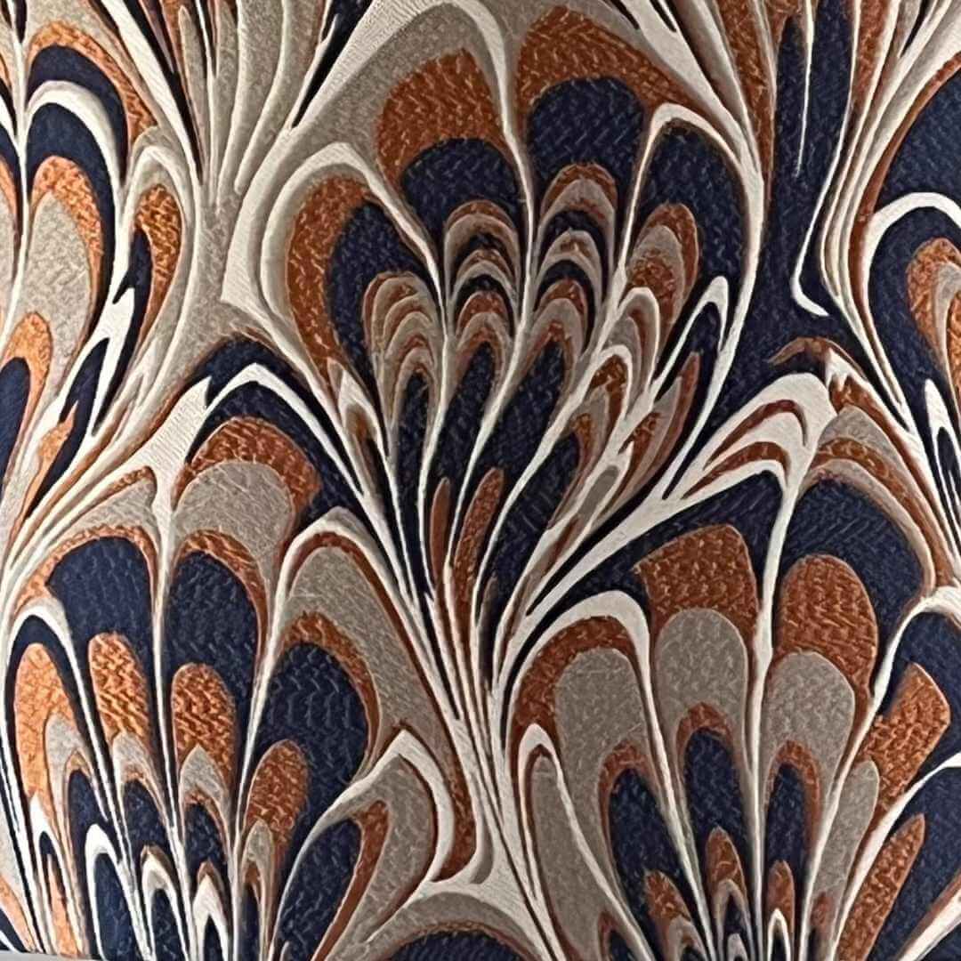 35cm Navy and Burnt Orange Feather Marble Pattern Lampshade - Iliv Vogue