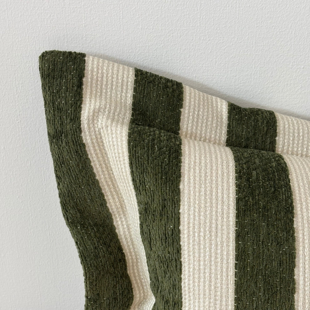 Orla Olive Green Stripe Rectangle Cushion