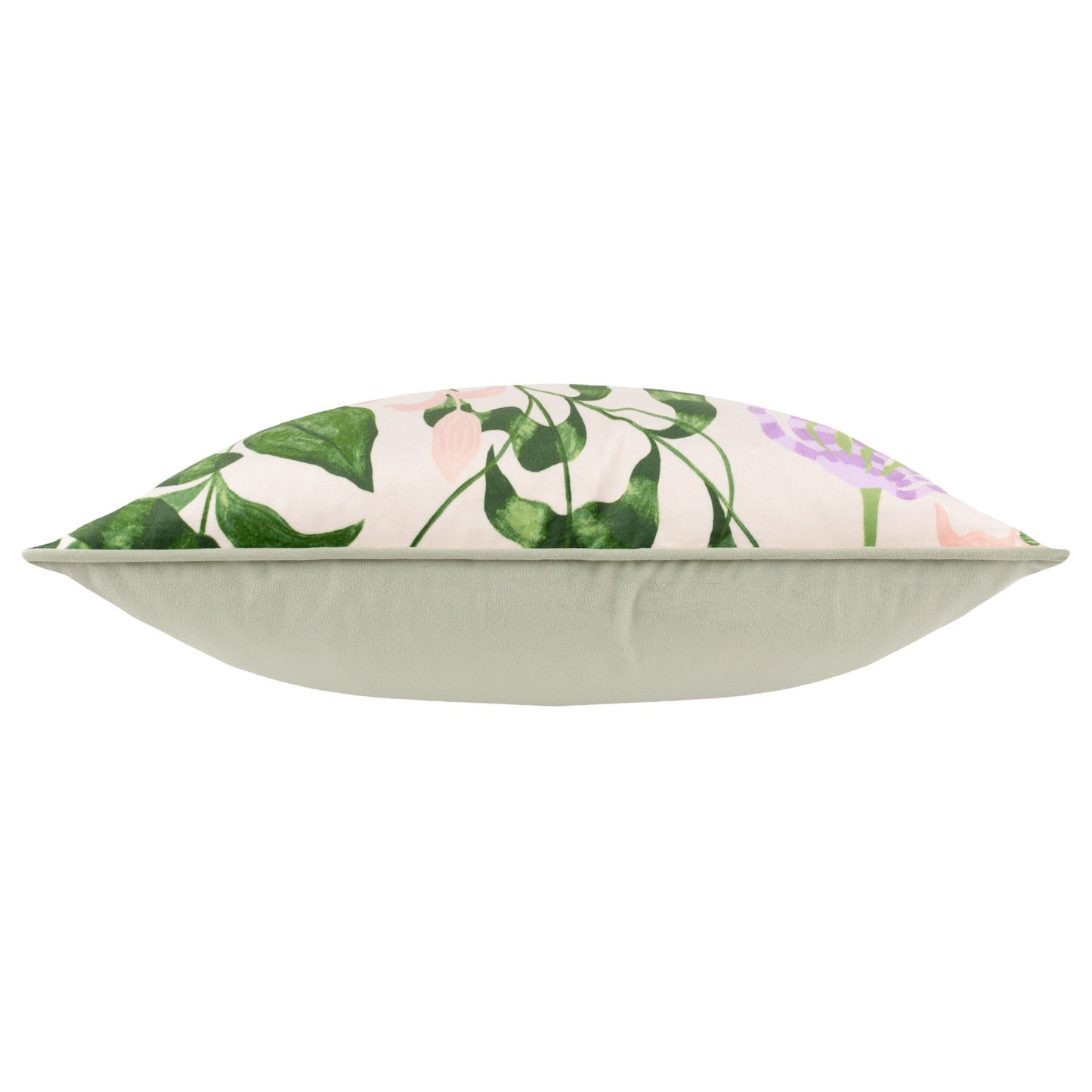 Passiflora Piped Velvet Cushion - Peach/Vine Green