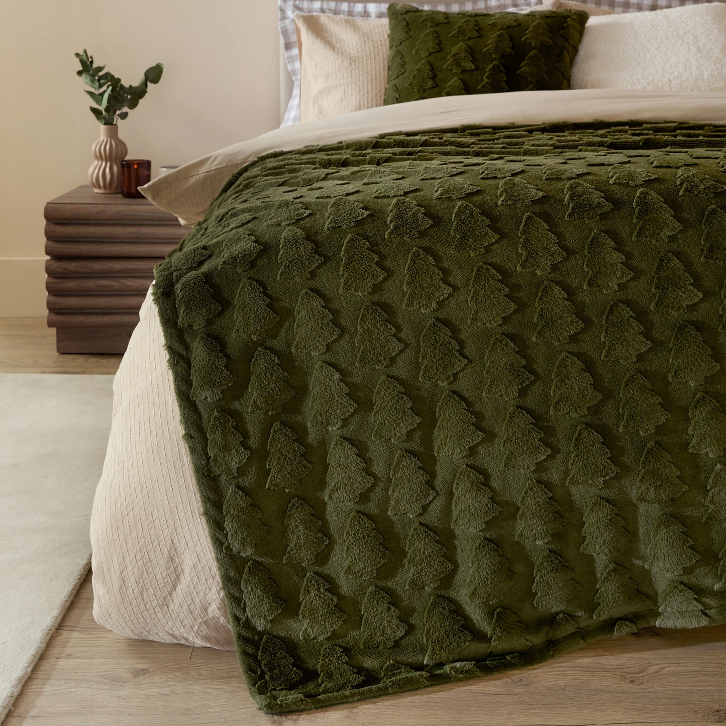 Forest Green Faux Fur Pine Trees Cushion