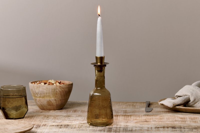Nkuku Sepia Glass Candlestick Holders