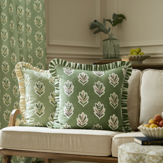 Sanderson Sessile Leaf Ruffle Cushion - Sage