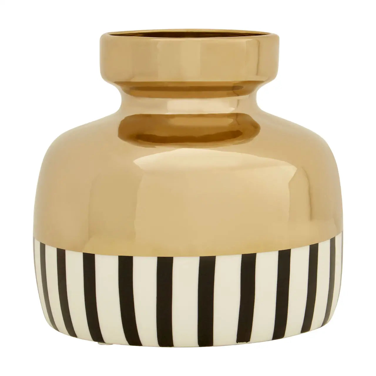 Small Black & White Striped Vase with Gold Top