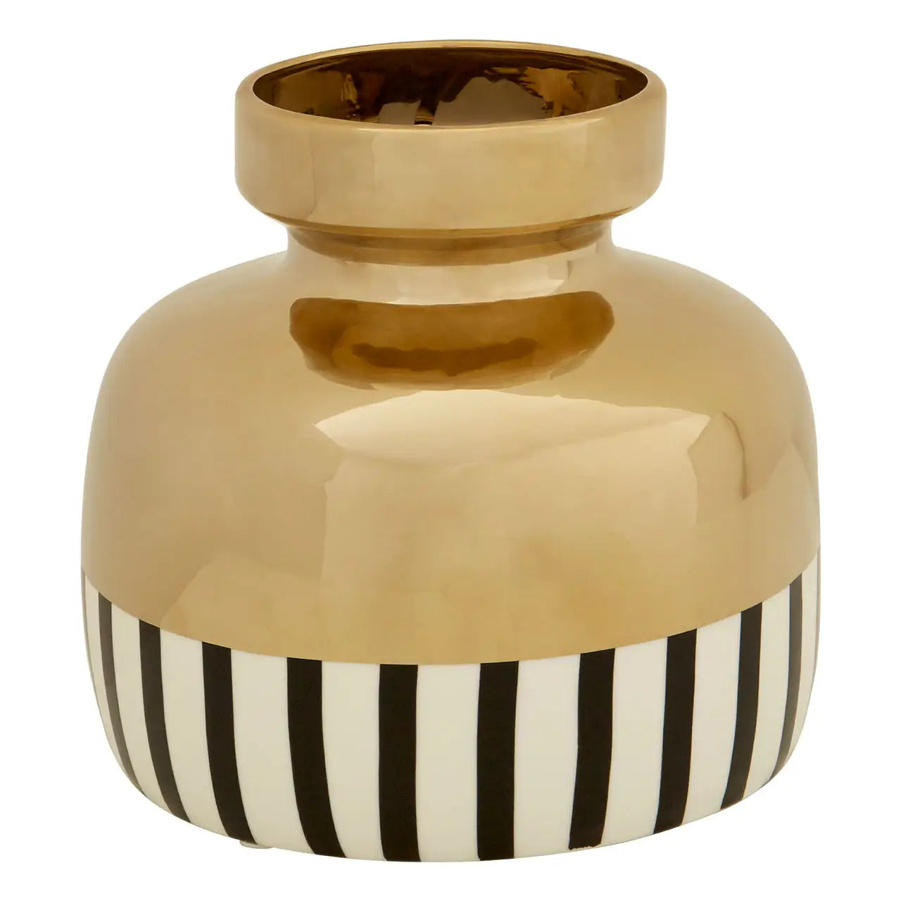 Small Black & White Striped Vase with Gold Top