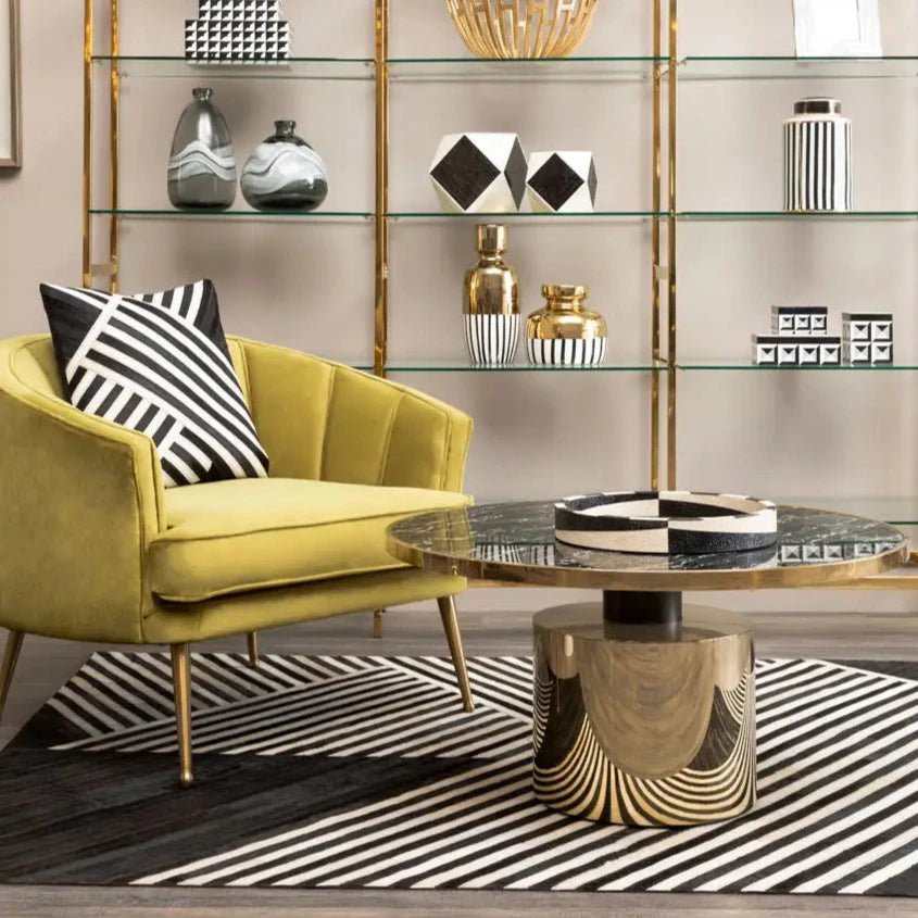 Small Black & White Striped Vase with Gold Top