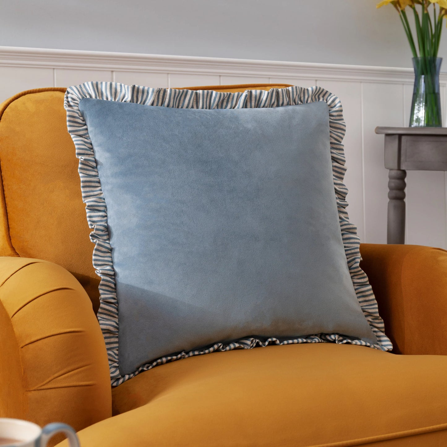 Solene Ruffle Matte Velvet Cushion Blue