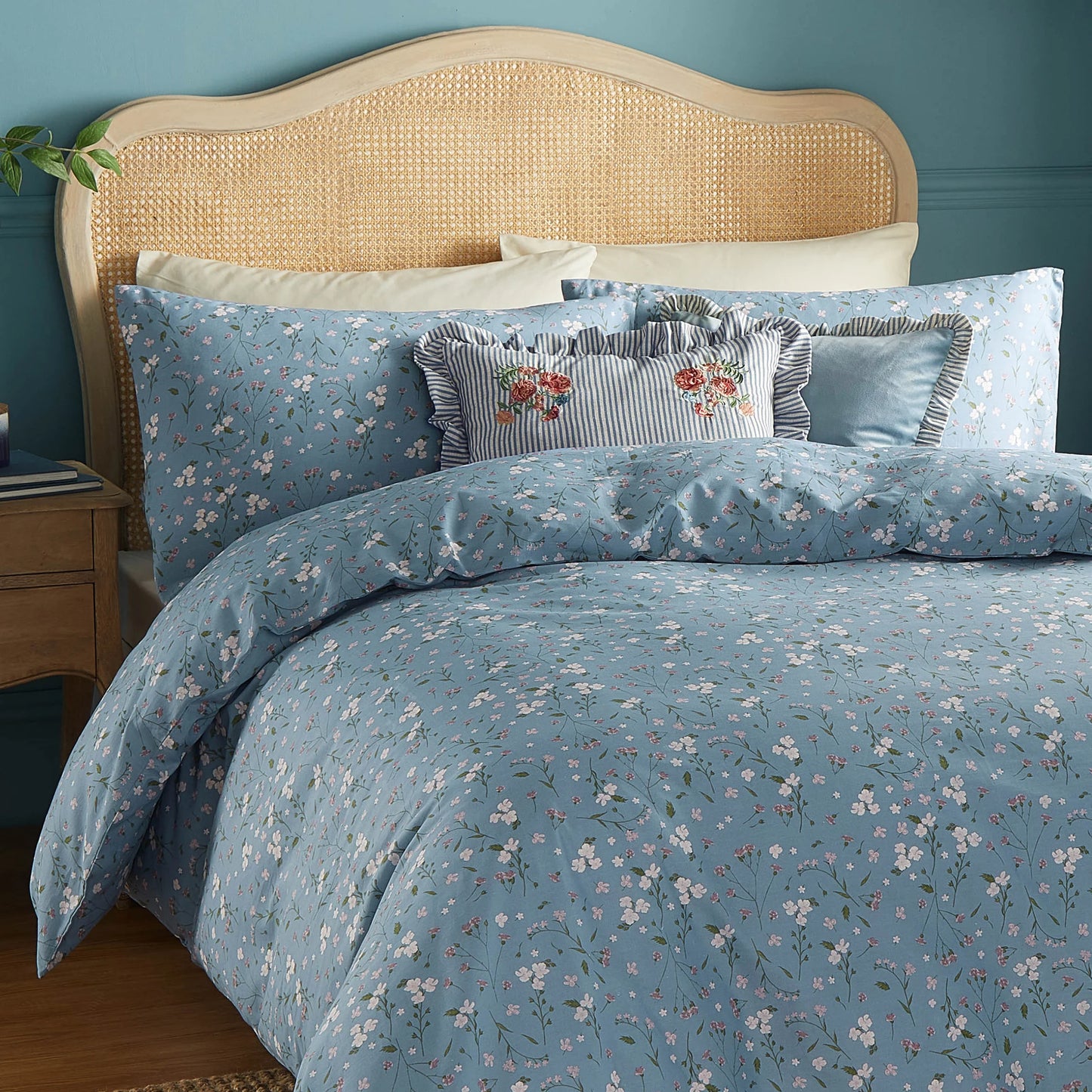 Solene Ruffle Matte Velvet Cushion Blue