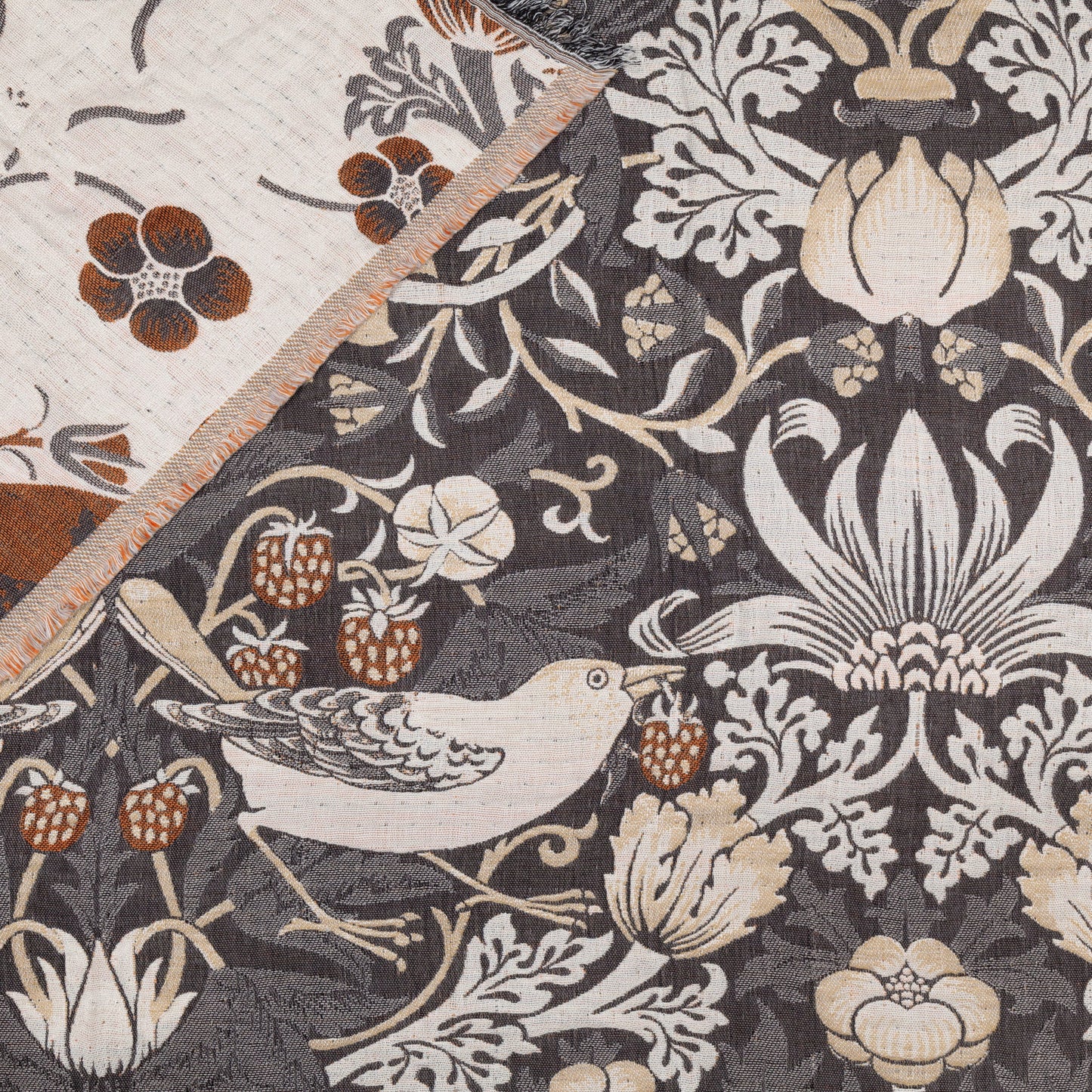 Morris & Co Strawberry Thief Jacquard Throw - Biscuit