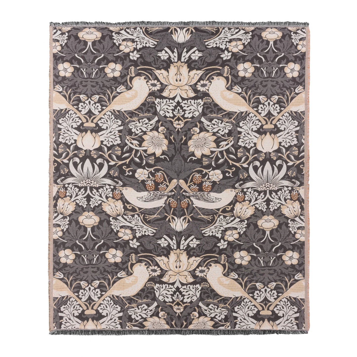 Morris & Co Strawberry Thief Jacquard Throw - Biscuit