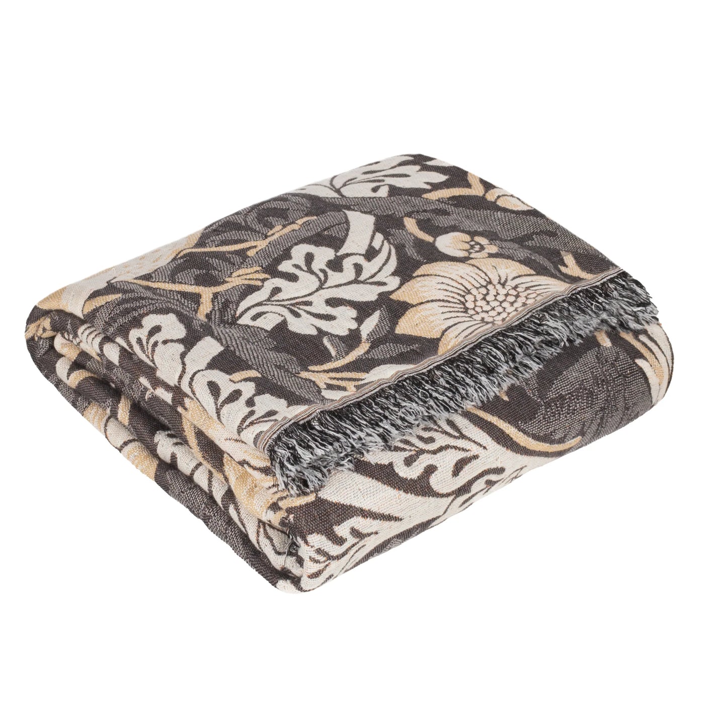 Morris & Co Strawberry Thief Jacquard Throw - Biscuit