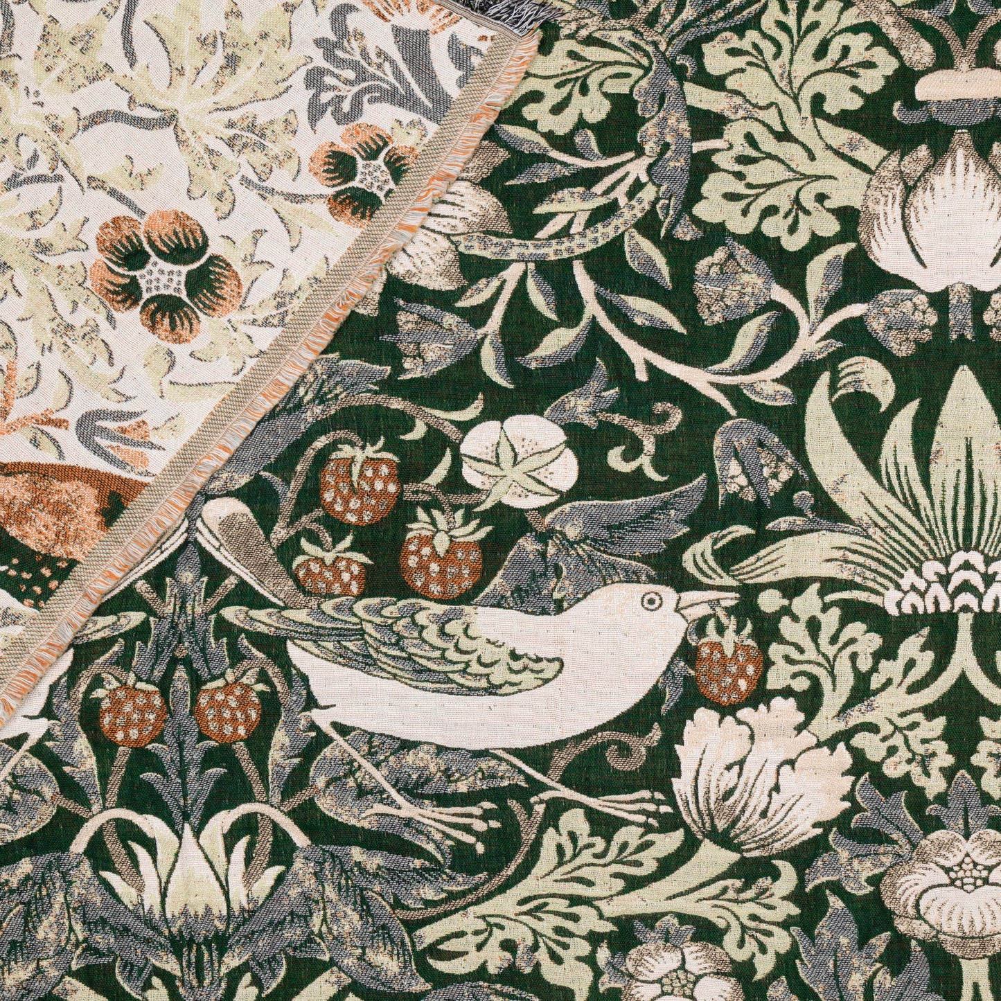Morris & Co Strawberry Thief Jacquard Throw - Forest