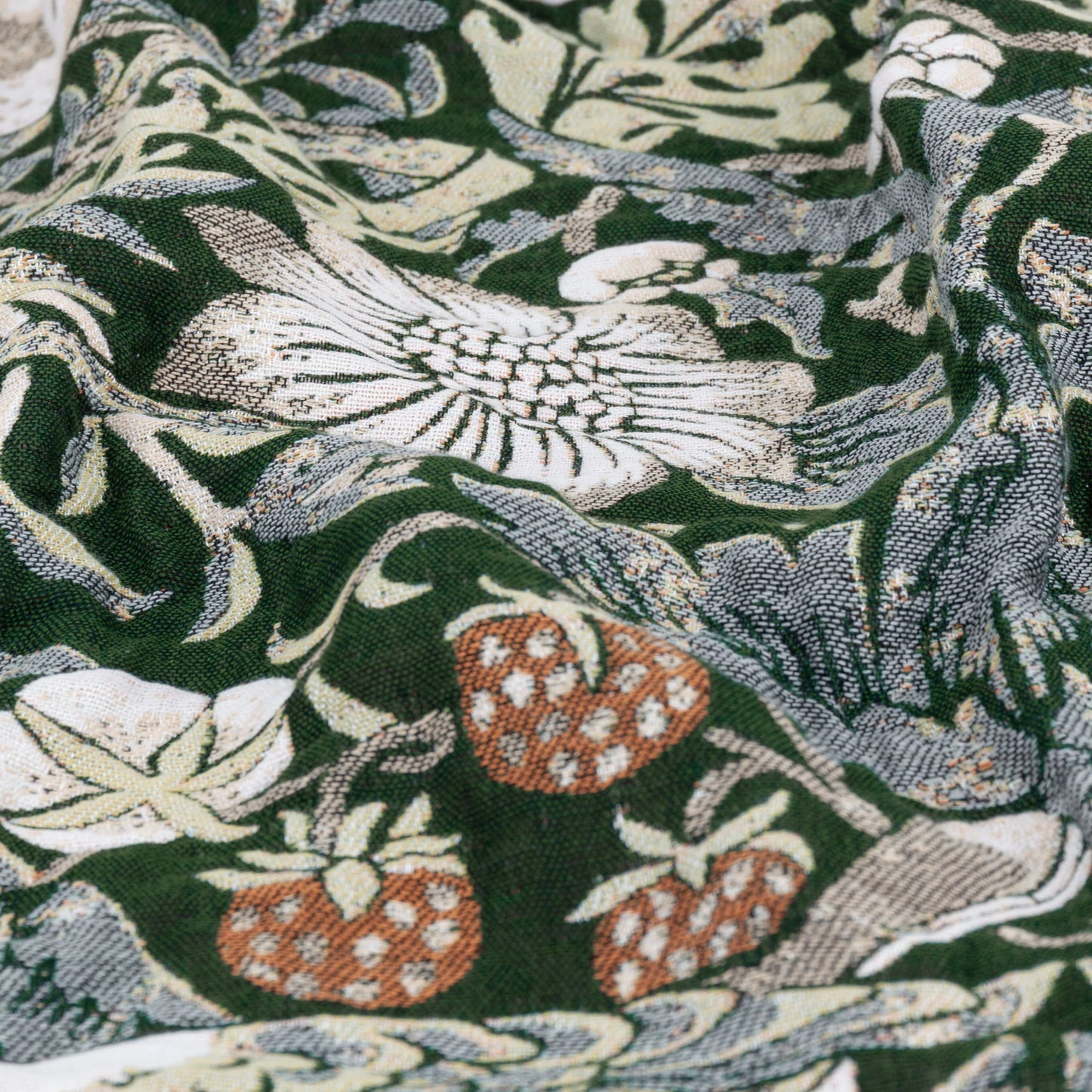 Morris & Co Strawberry Thief Jacquard Throw - Forest