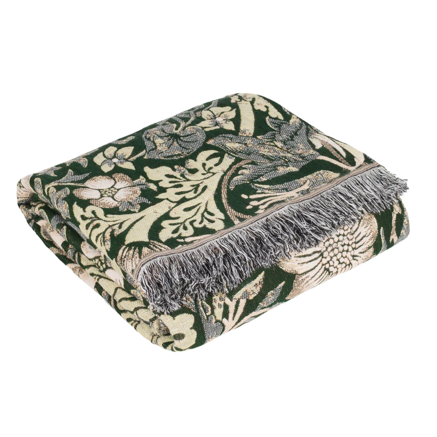 Morris & Co Strawberry Thief Jacquard Throw - Forest