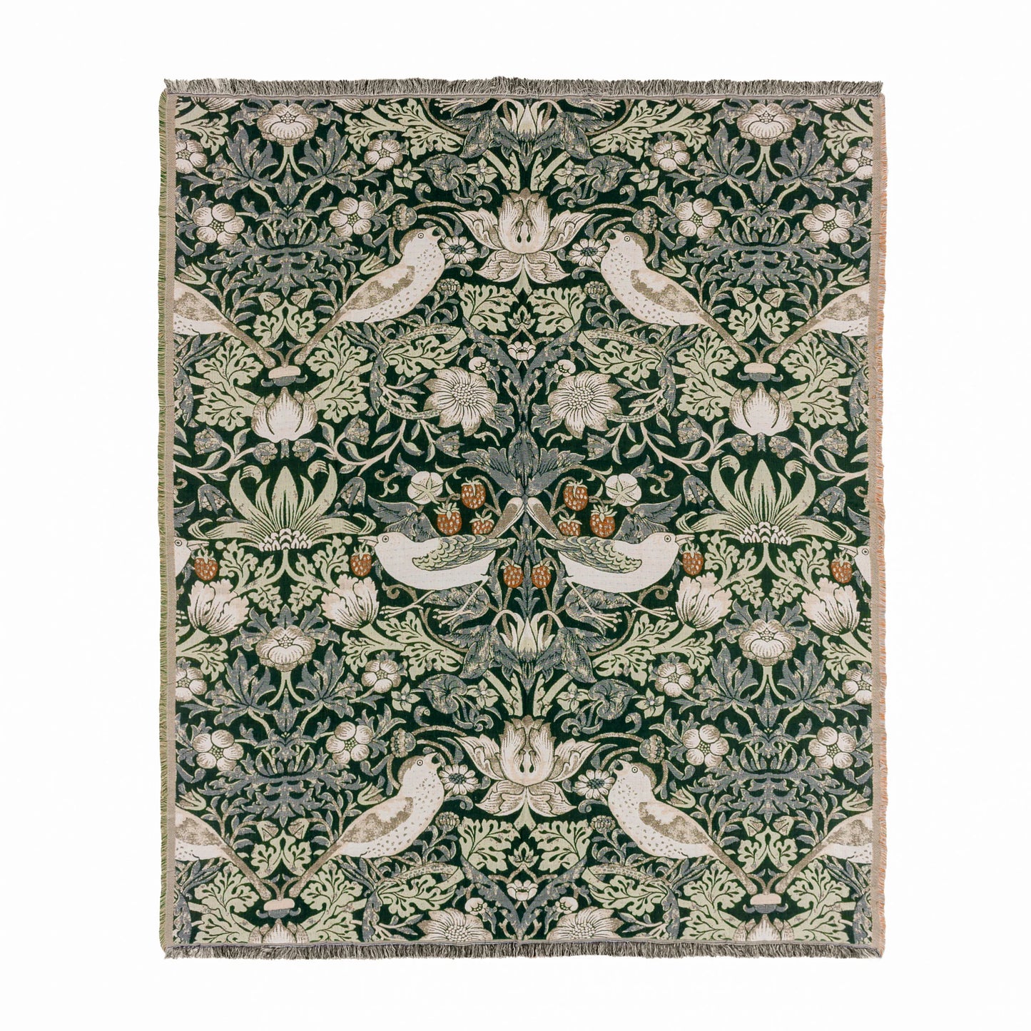 Morris & Co Strawberry Thief Jacquard Throw - Forest