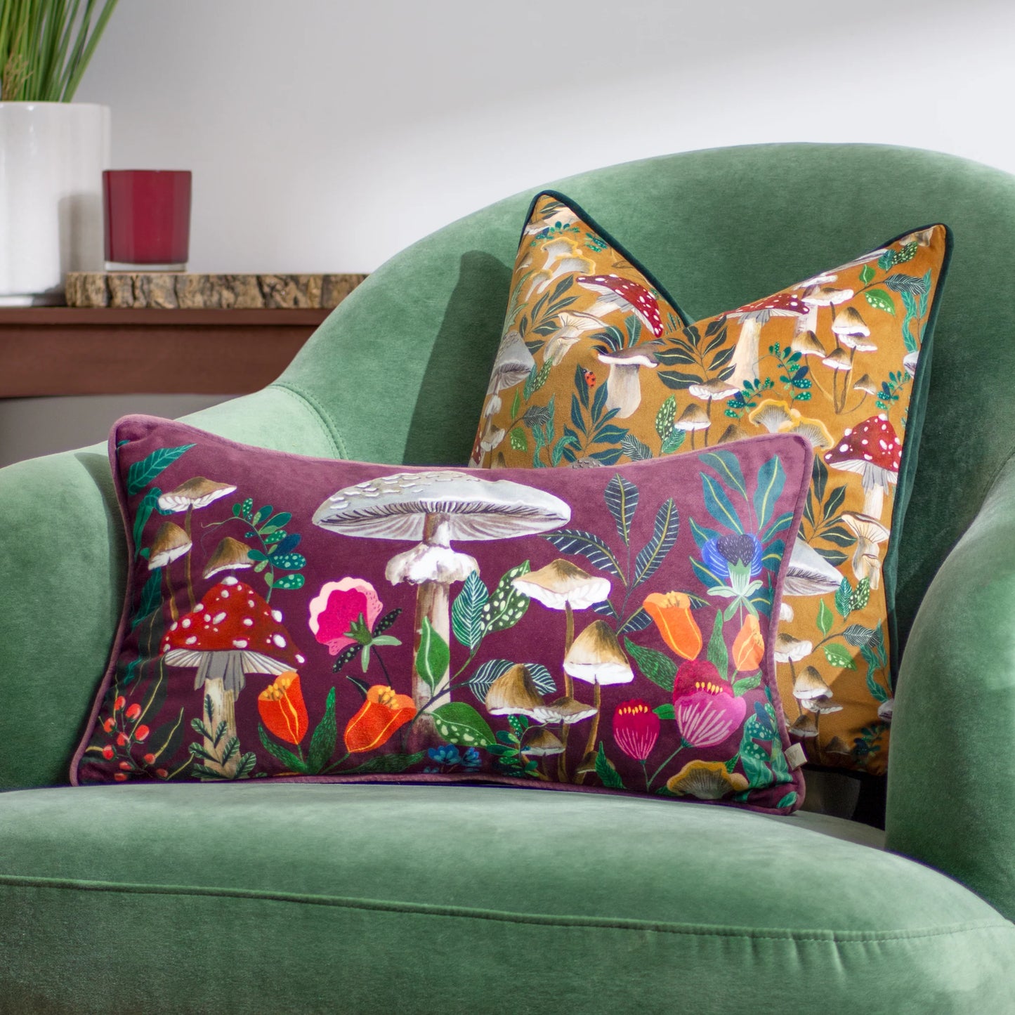 Wild Garden Mushroom Gold Cushion