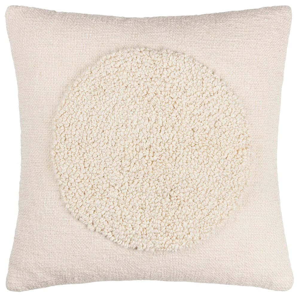 Woven Cotton Cushion with Tufted Boucle Circle